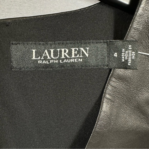 Lauren Ralph Lauren Stretch Lambskin Dress Gold Belted Fit & Flare Black 4 NWT - Picture 3 of 8